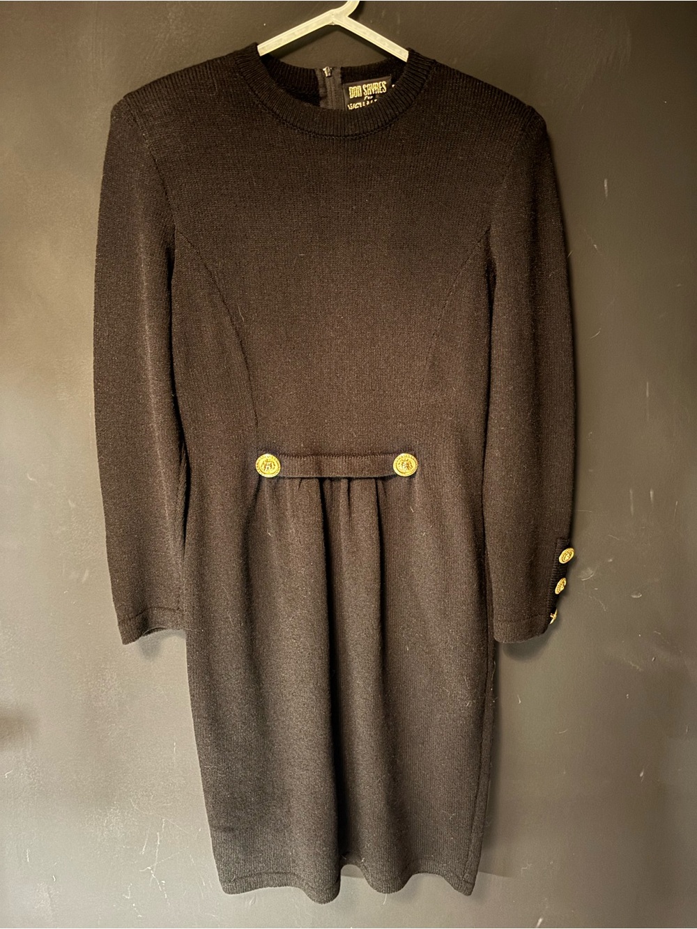 Vintage Don Sayres for Wellmore Black Knit Dress Gold Buttons 4P